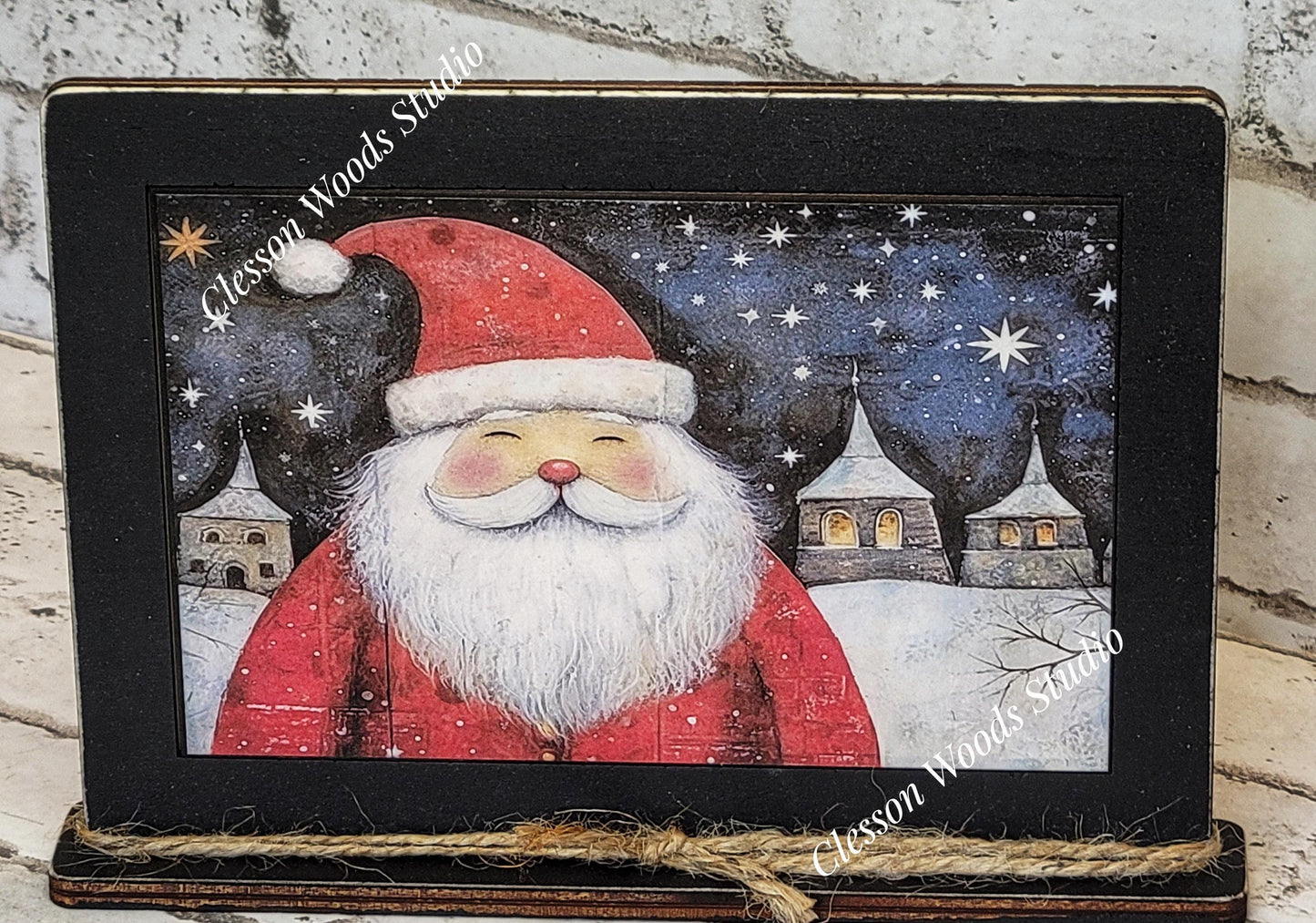 Old Time Santa 4 Framed Art with Attached Stand