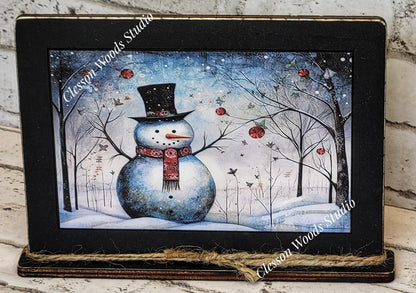 Old Time Snowman 2 Framed Art with Attached Stand