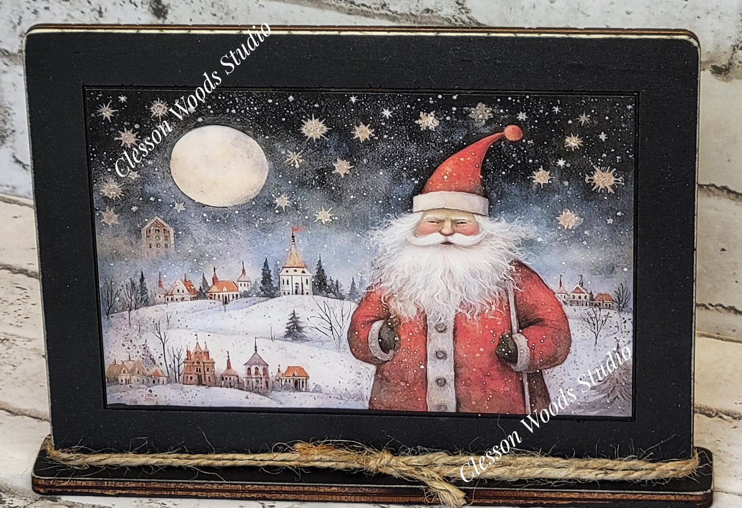 Old Time Santa 5 Framed Art with Attached Stand