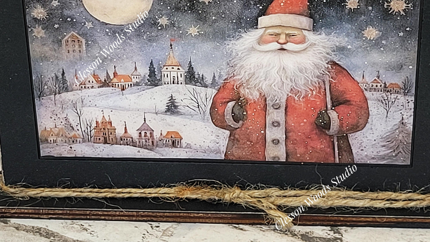 Old Time Santa 5 Framed Art with Attached Stand