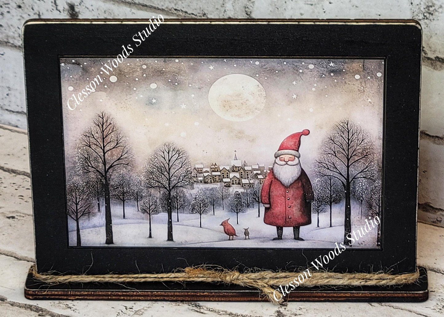 Old Time Santa 3 Framed Art with Attached Stand