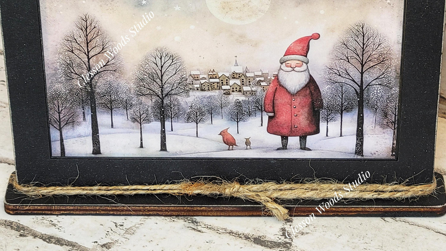 Old Time Santa 3 Framed Art with Attached Stand