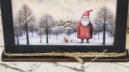 Old Time Santa 3 Framed Art with Attached Stand