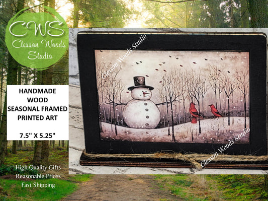Old Time Snowman 4 Framed Art with Attached Stand