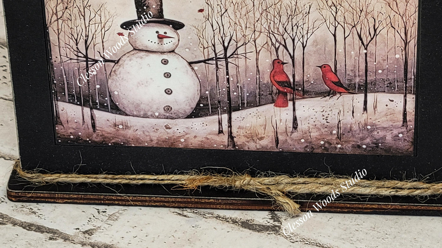 Old Time Snowman 4 Framed Art with Attached Stand