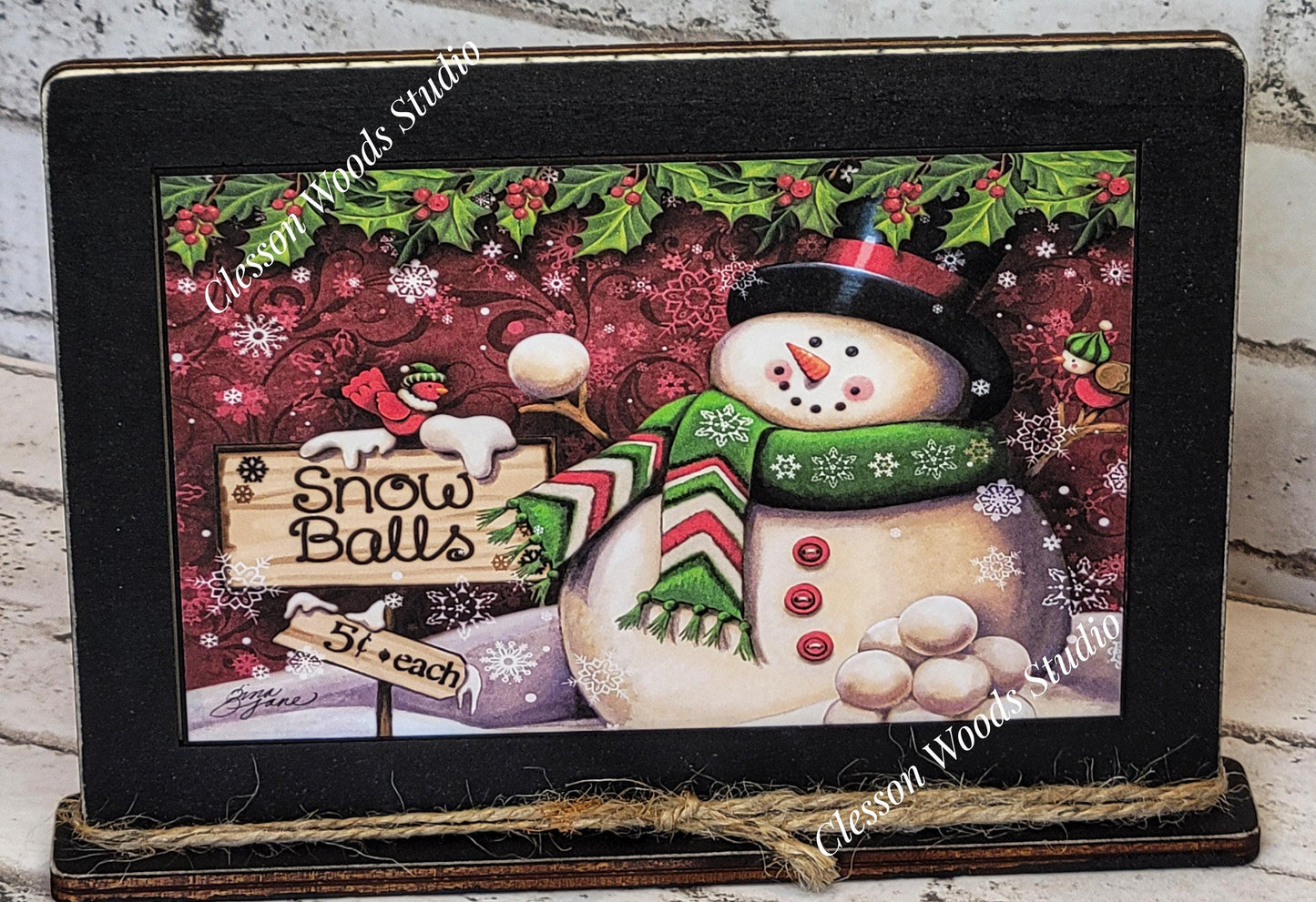 Snowballs 5 Cents Framed Art with Attached Stand