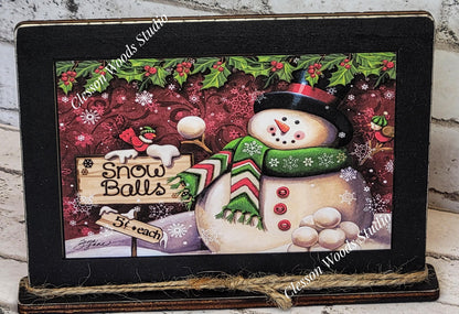 Snowballs 5 Cents Framed Art with Attached Stand