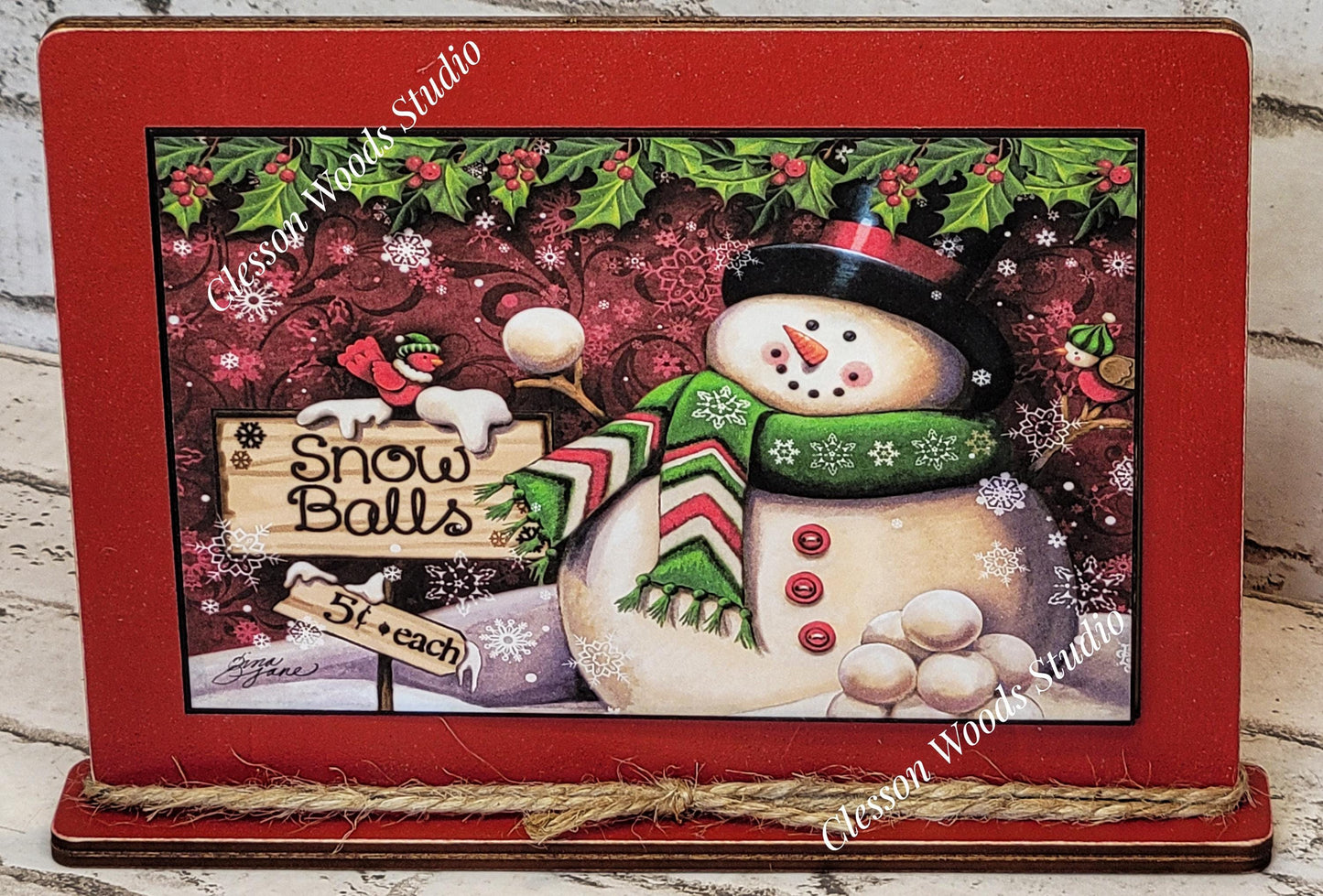 Snowballs 5 Cents Framed Art with Attached Stand