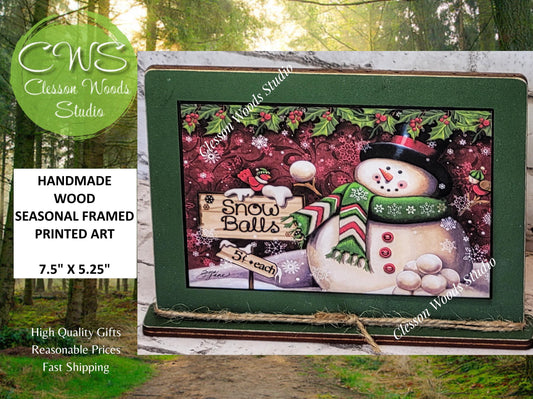 Snowballs 5 Cents Framed Art with Attached Stand