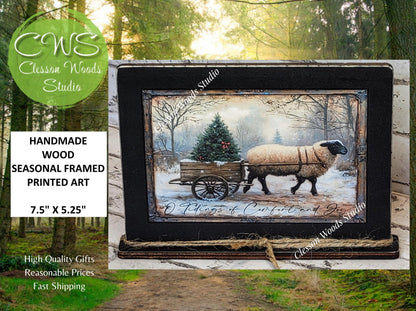 Primitive Sheep O Tidings of Comfort and Joy Framed Art with Attached Stand