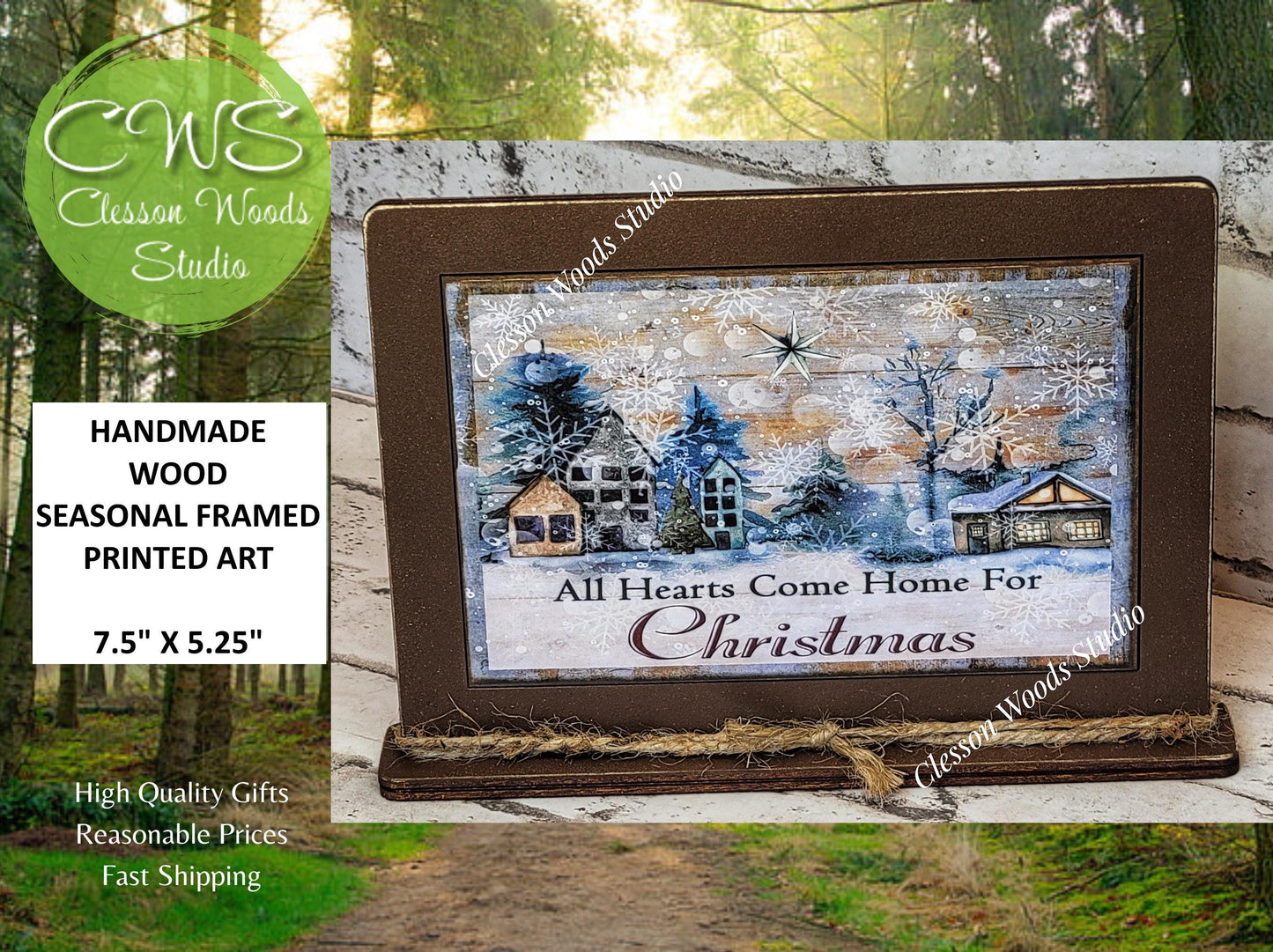 All Hearts Come Home For Christmas Winter Framed Art with Attached Stand