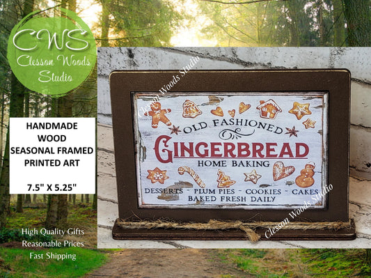 Old Fashioned Gingerbread Framed Art with Attached Stand