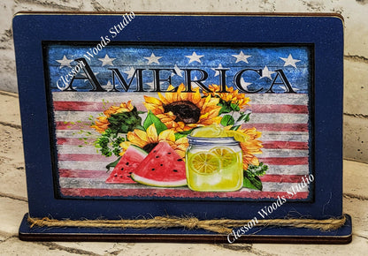 America Watermelon Sunflower Lemonade Framed Art with Attached Stand