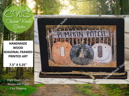 Primitive Pumpkin Patch Trio Framed Art with Attached Stand