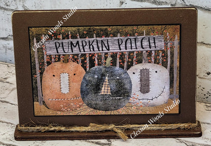 Primitive Pumpkin Patch Trio Framed Art with Attached Stand
