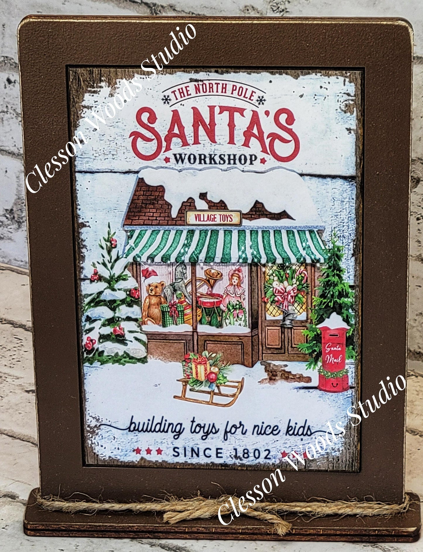 Santa's Workshop Framed Art with Attached Stand