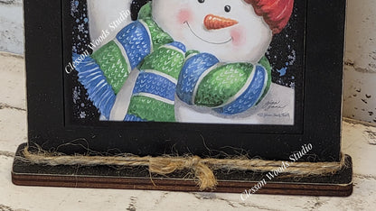 Let It Snow Waving Snowman Framed Art with Attached Stand