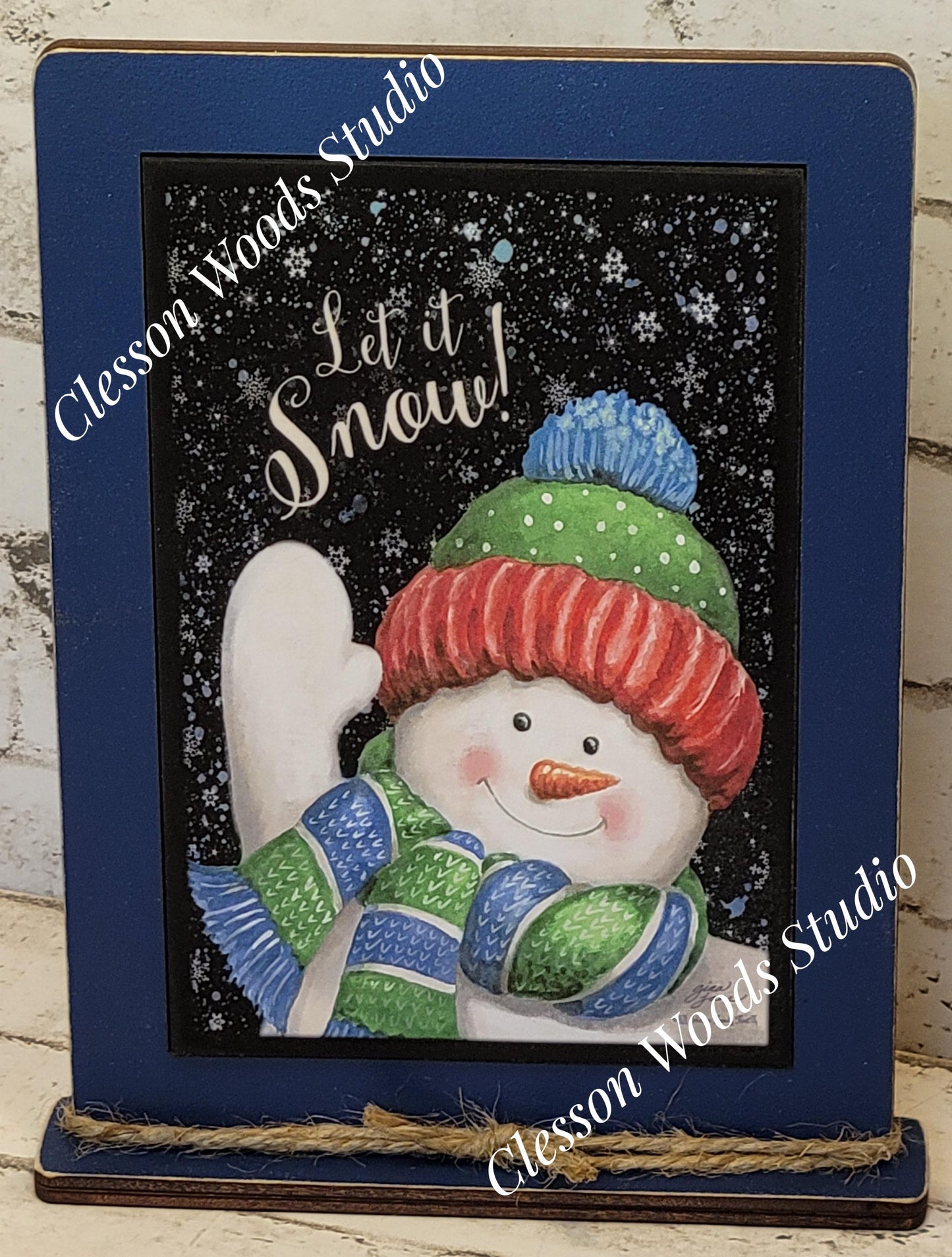 Let It Snow Waving Snowman Framed Art with Attached Stand