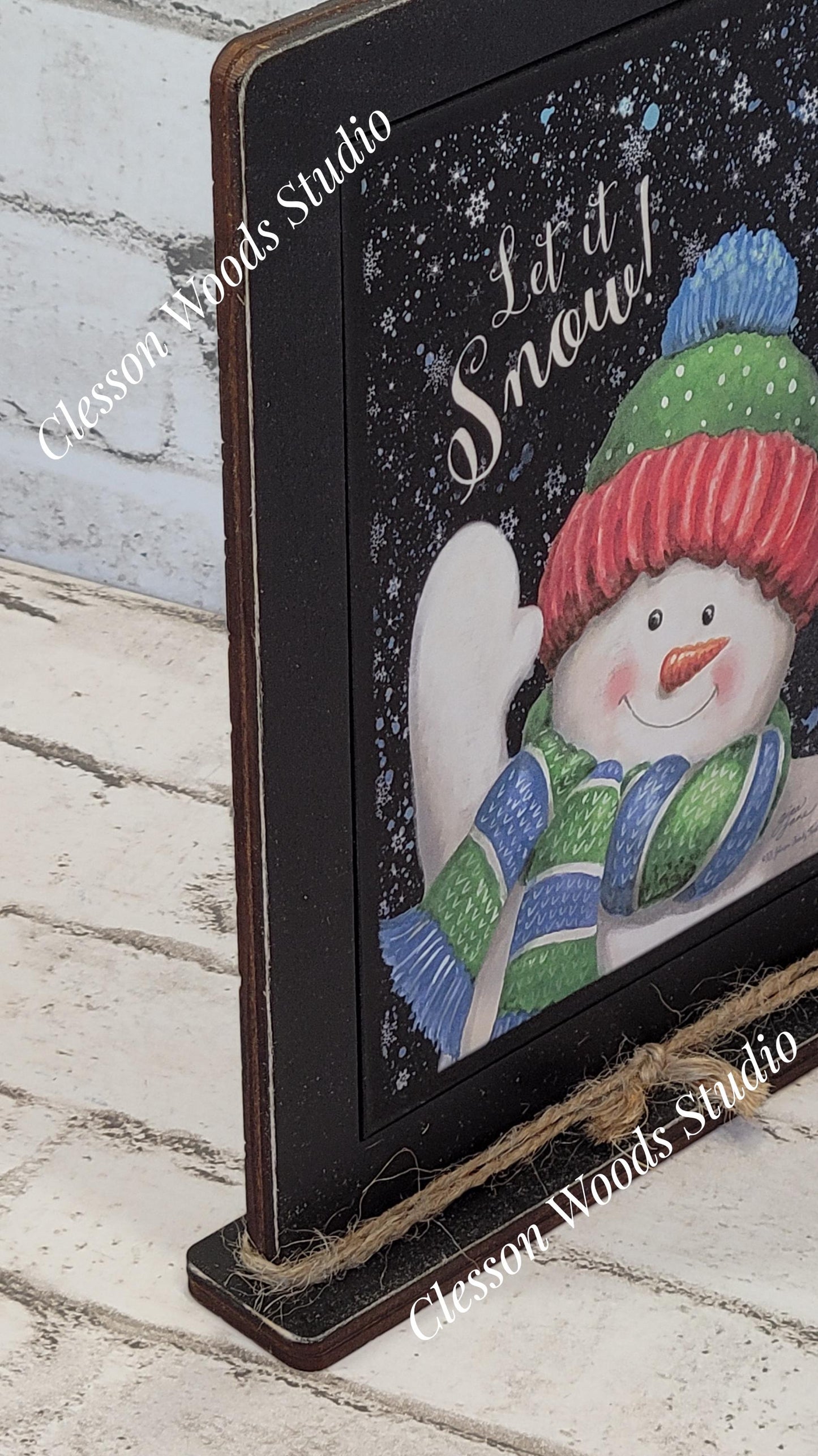 Let It Snow Waving Snowman Framed Art with Attached Stand