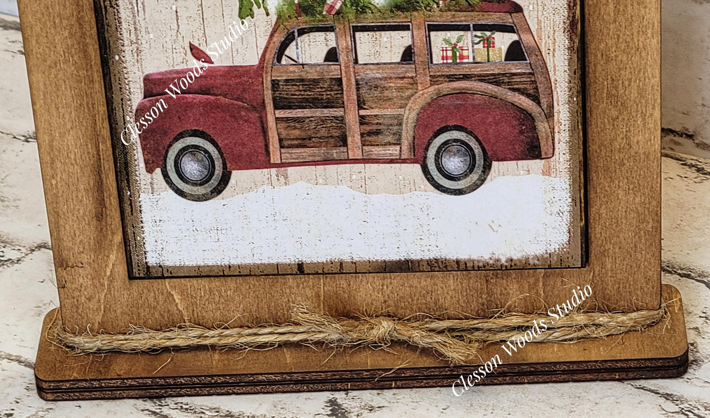 Have A Holly Jolly Christmas Red Truck Framed Art with Attached Stand