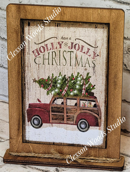 Have A Holly Jolly Christmas Red Truck Framed Art with Attached Stand