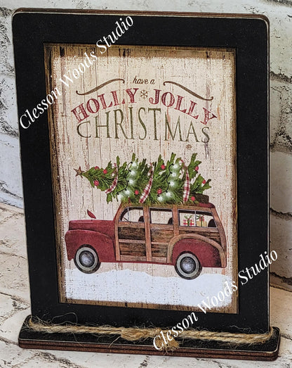 Have A Holly Jolly Christmas Red Truck Framed Art with Attached Stand