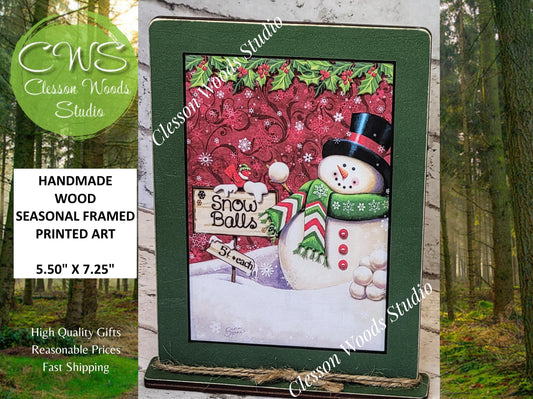 Snowballs 5 Cents Vertical Framed Art with Attached Stand