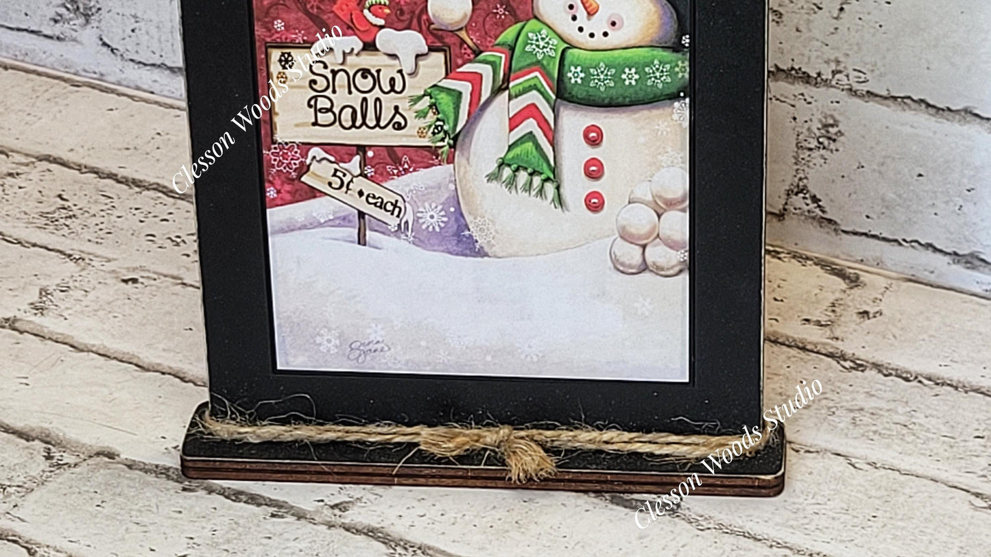 Snowballs 5 Cents Vertical Framed Art with Attached Stand