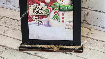 Snowballs 5 Cents Vertical Framed Art with Attached Stand