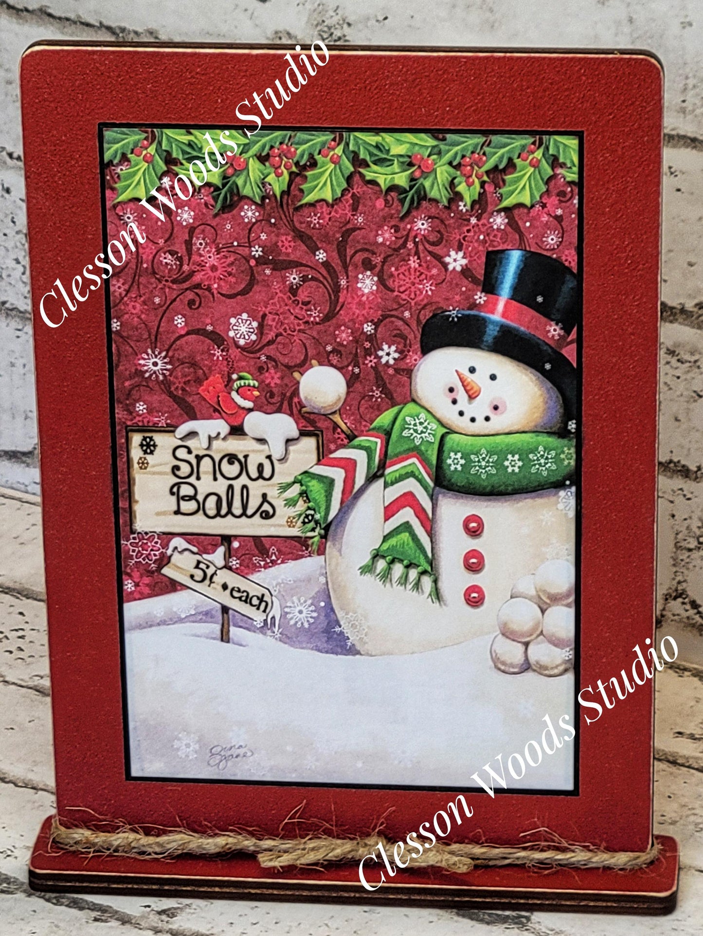 Snowballs 5 Cents Vertical Framed Art with Attached Stand