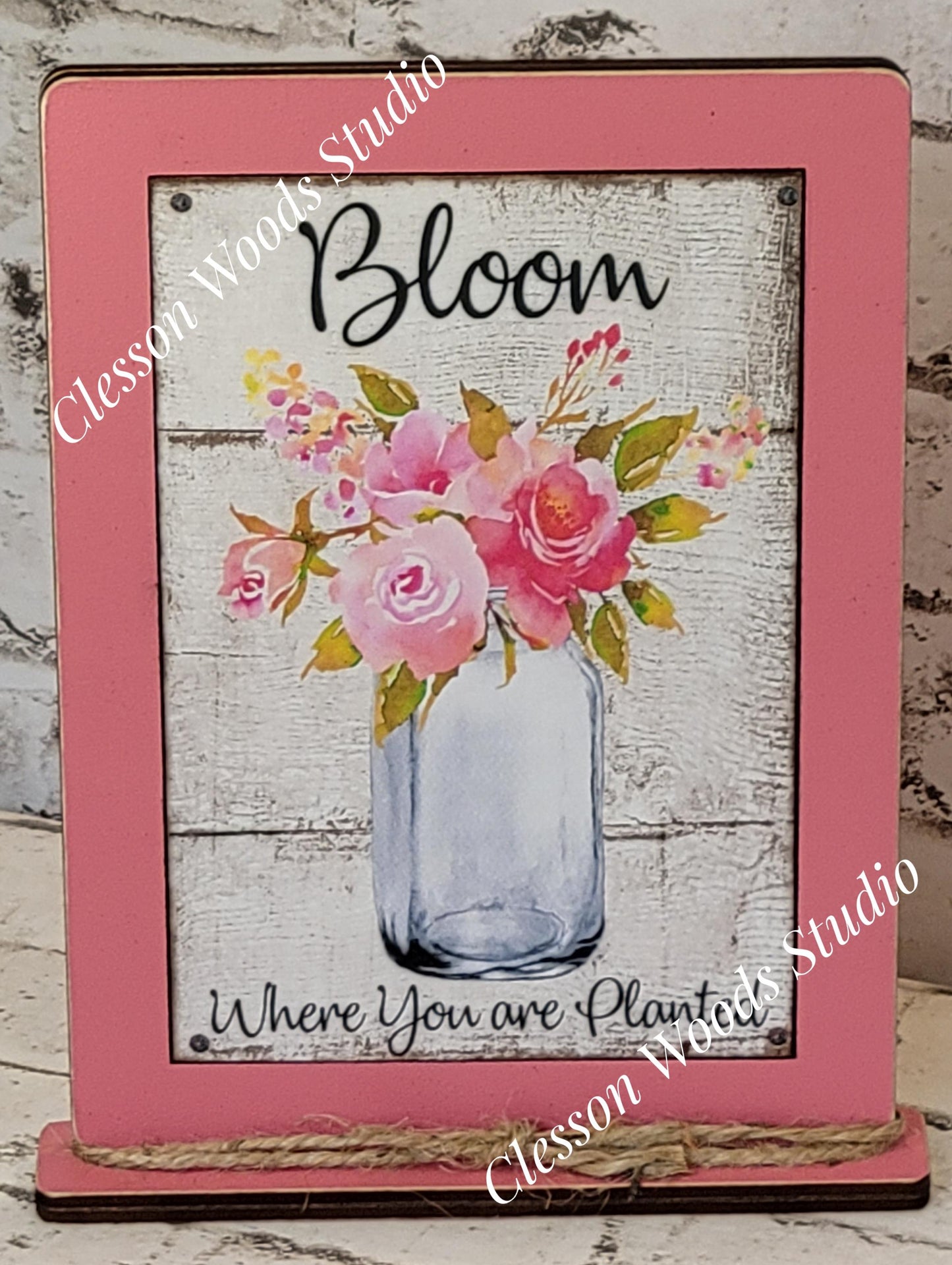 Bloom Where You Are Planted Wood Framed Art with Attached Stand