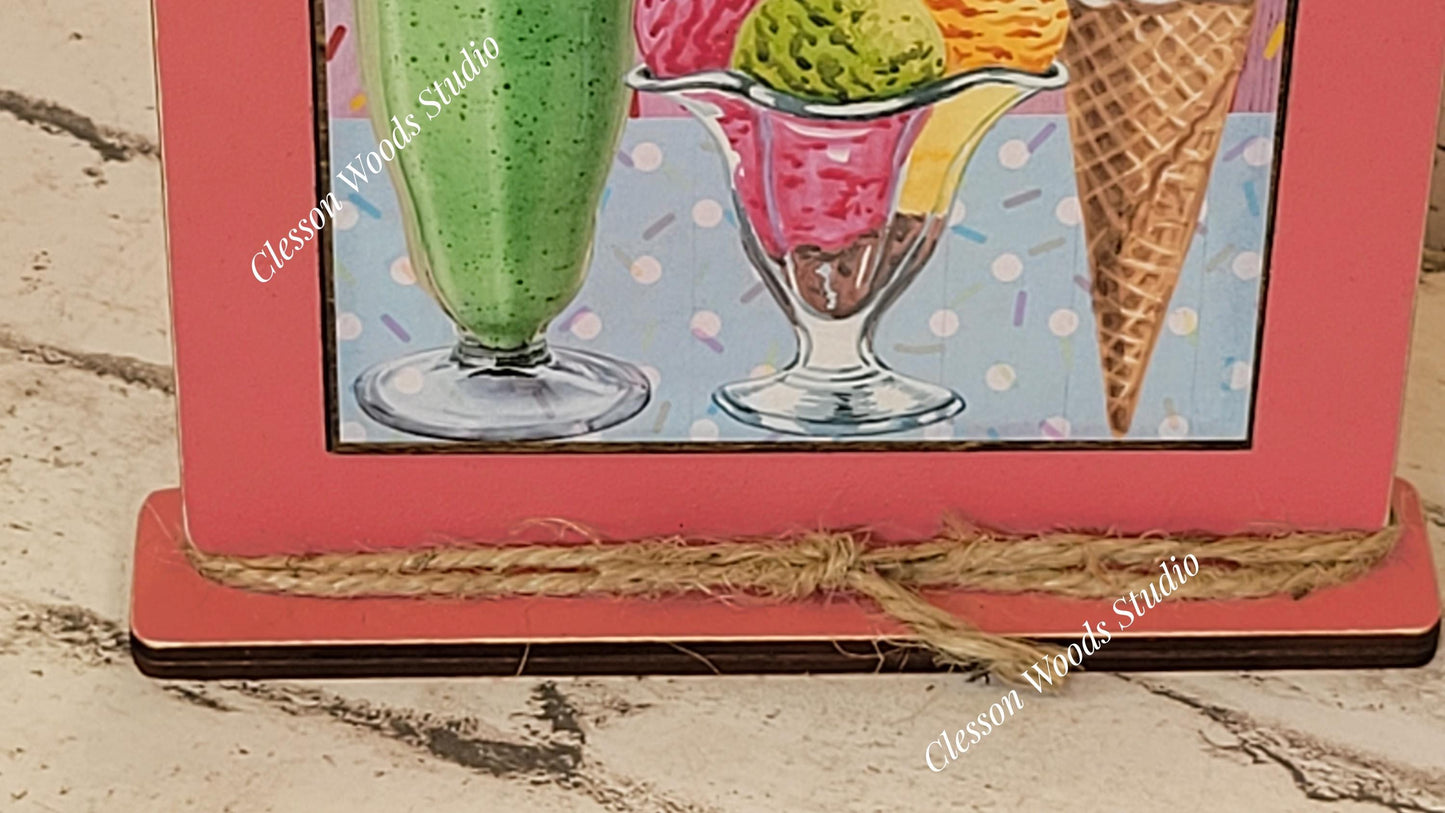 Old Fashioned Summer Treats Wood Framed Art with Attached Stand