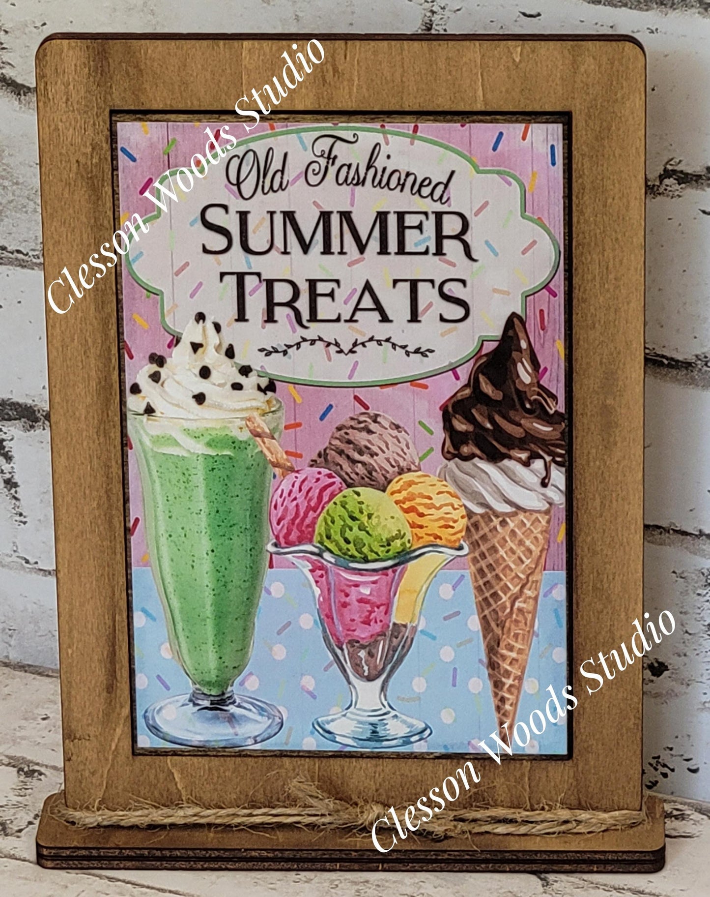 Old Fashioned Summer Treats Wood Framed Art with Attached Stand