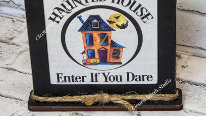 Haunted House Enter If You Dare Framed Wood Sign