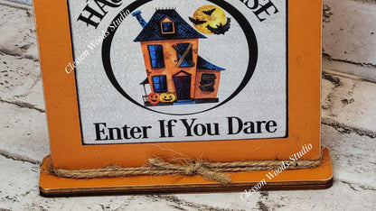 Haunted House Enter If You Dare Framed Wood Sign