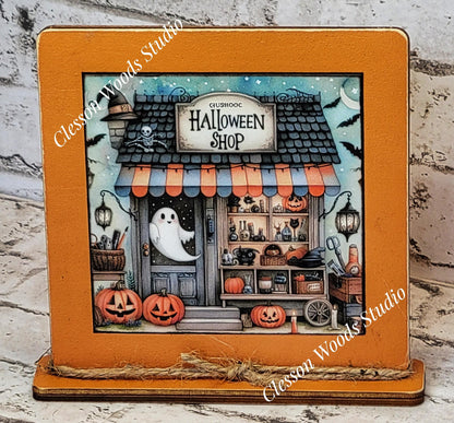Halloween Shop 1  Framed Art Wood Sign