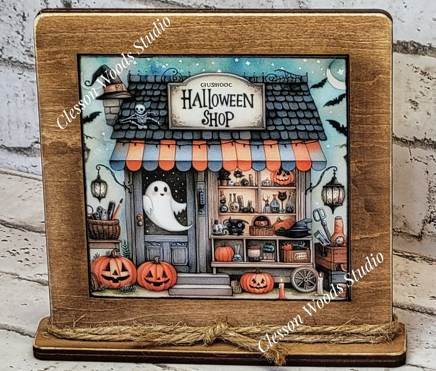 Halloween Shop 1  Framed Art Wood Sign