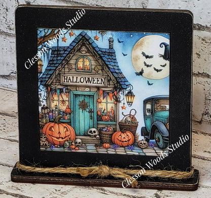 Halloween Shop 3  Framed Art Wood Sign