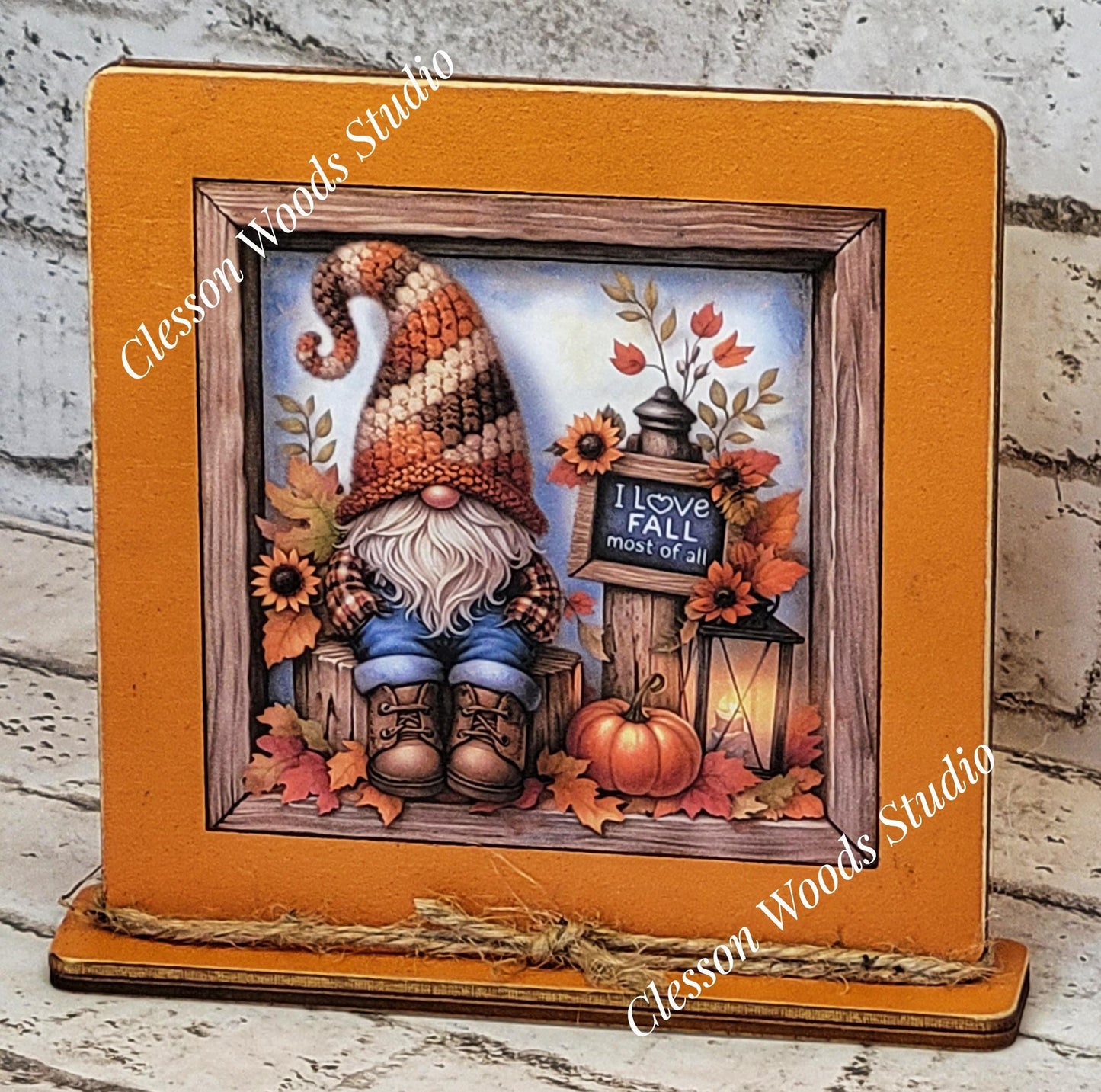 Fall Gnome I Love Fall Most Of All Framed Wood Sign