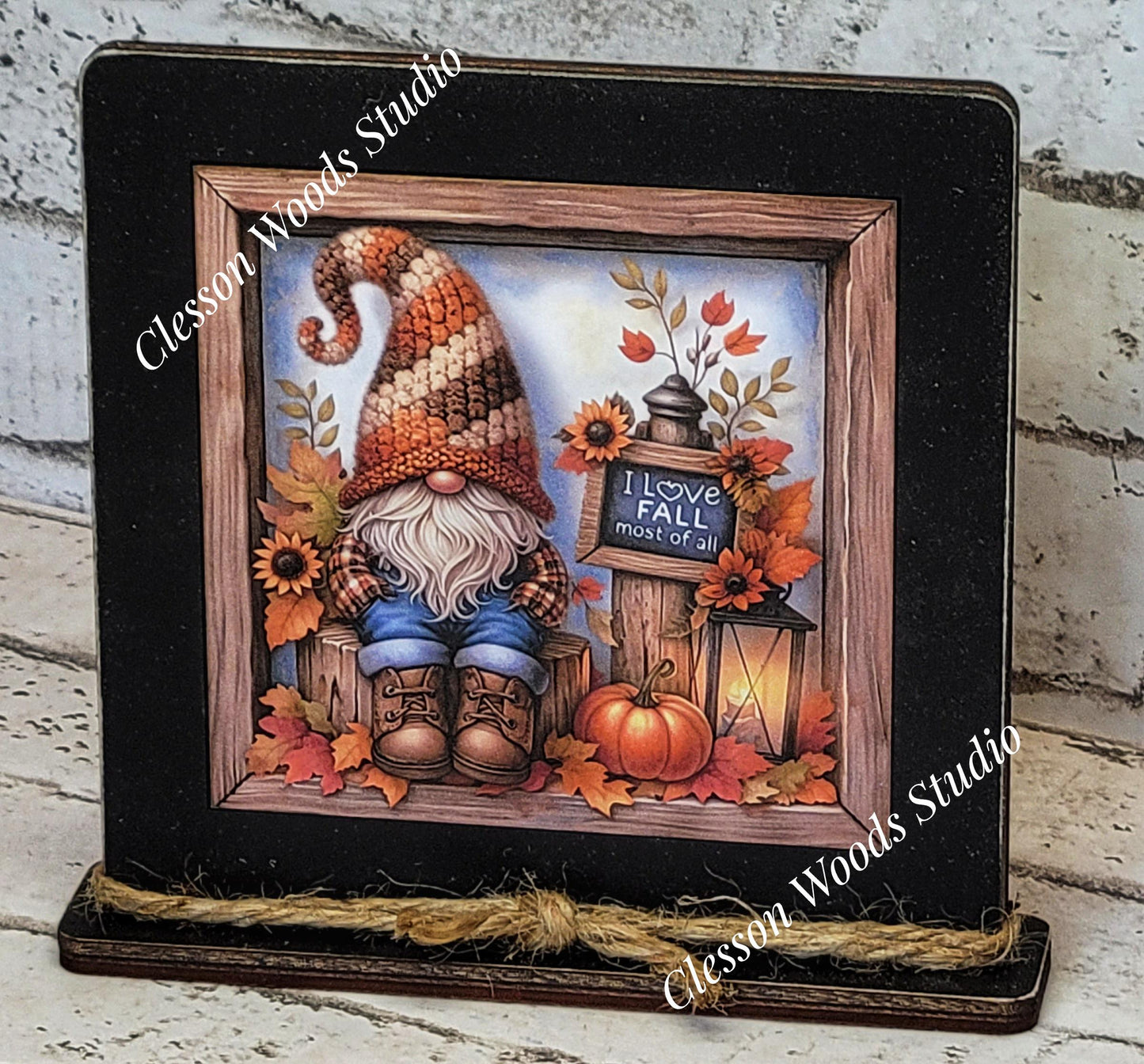 Fall Gnome I Love Fall Most Of All Framed Wood Sign