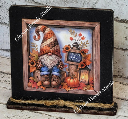 Fall Gnome I Love Fall Most Of All Framed Wood Sign