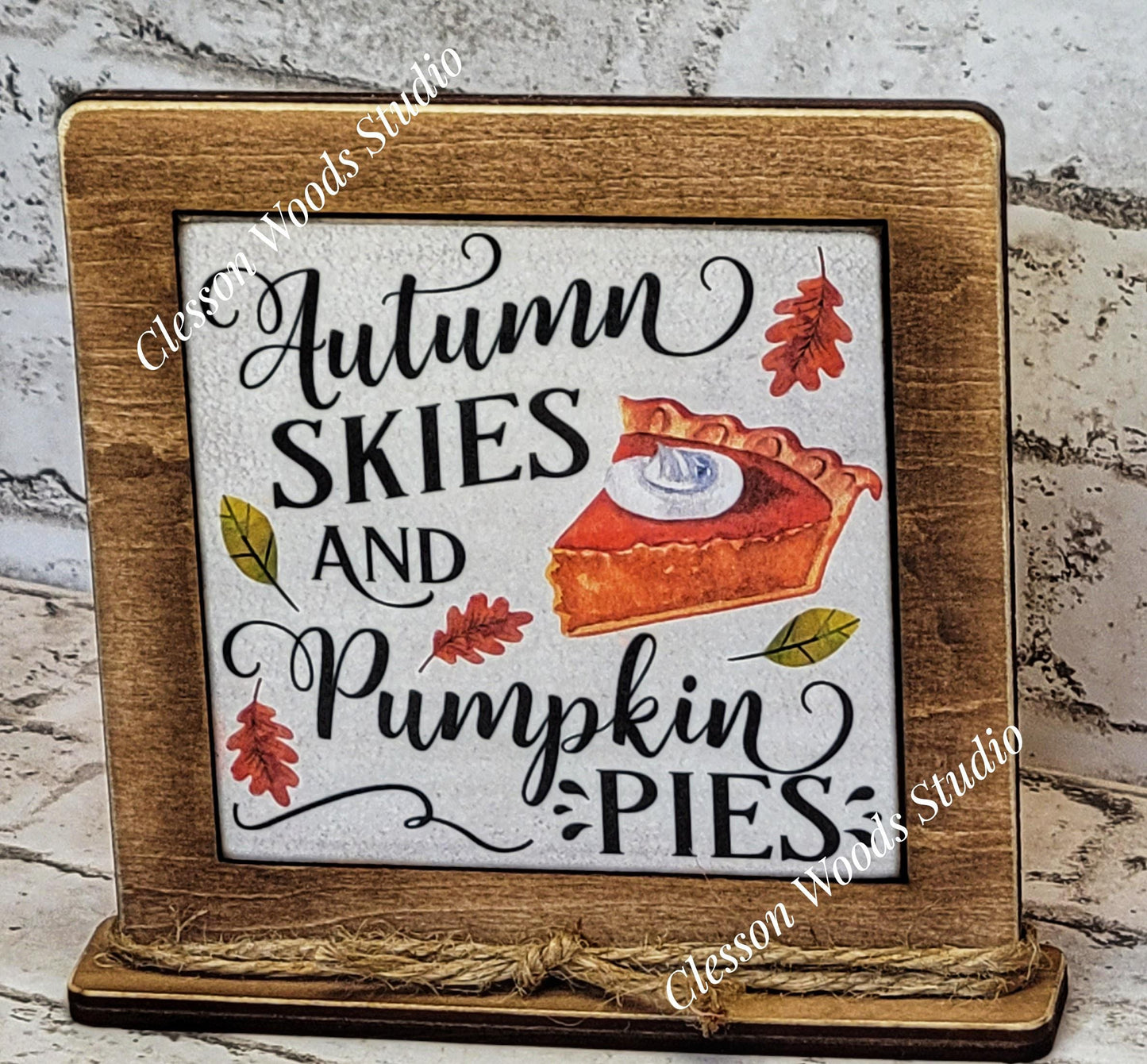Autumn Skies and Pumpkin Pies Framed Art Wood Sign