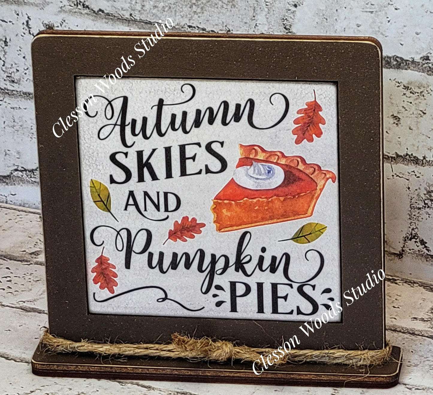 Autumn Skies and Pumpkin Pies Framed Art Wood Sign