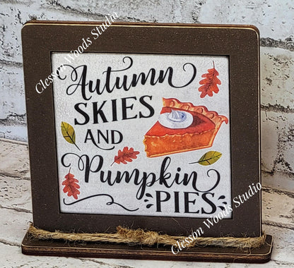 Autumn Skies and Pumpkin Pies Framed Art Wood Sign