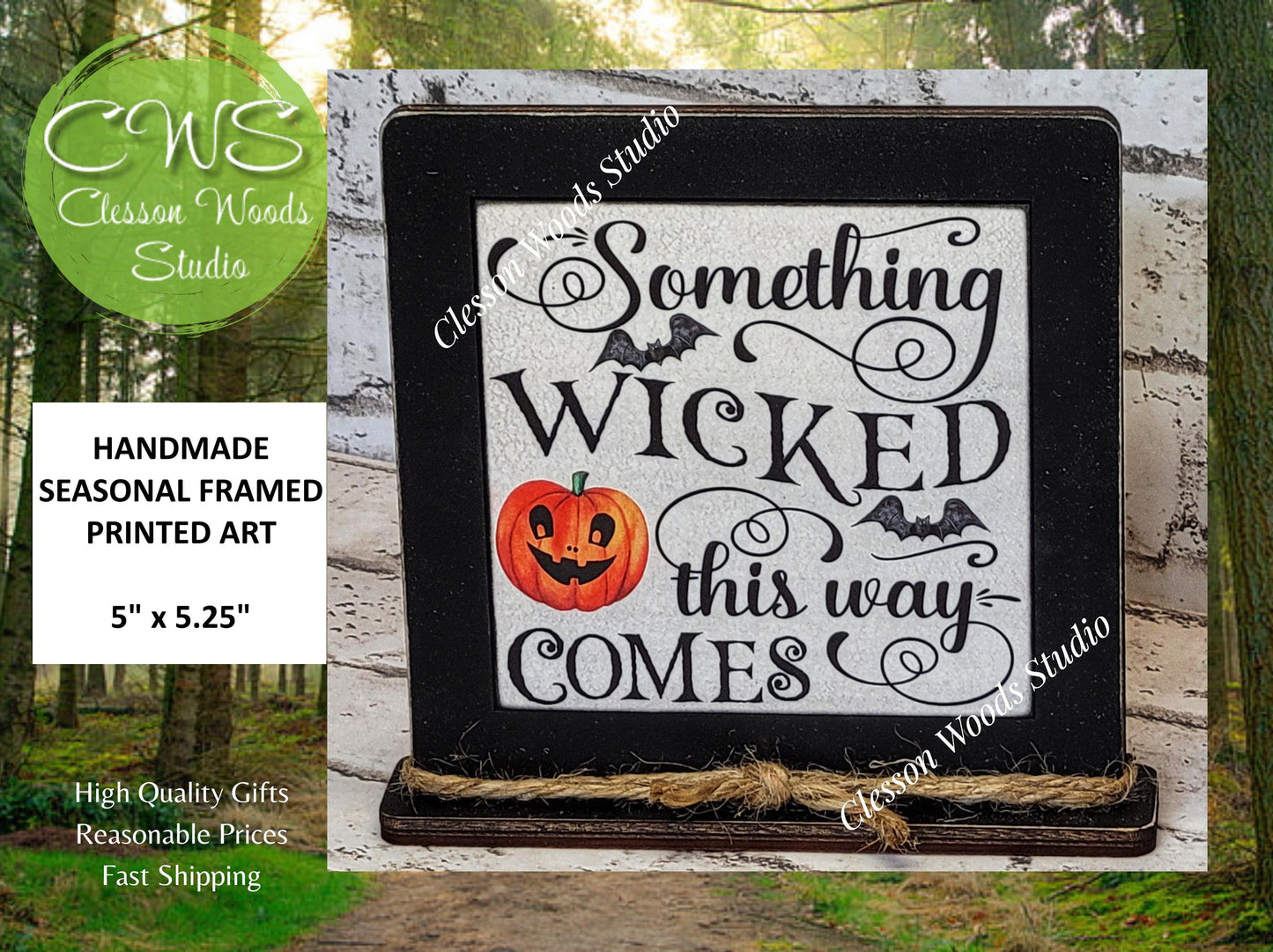 Halloween Something Wicked This Way Comes Framed Art Wood Sign