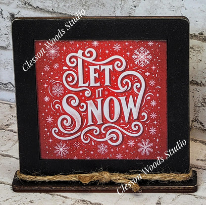 Let It Snow Red Framed Art Wood Sign