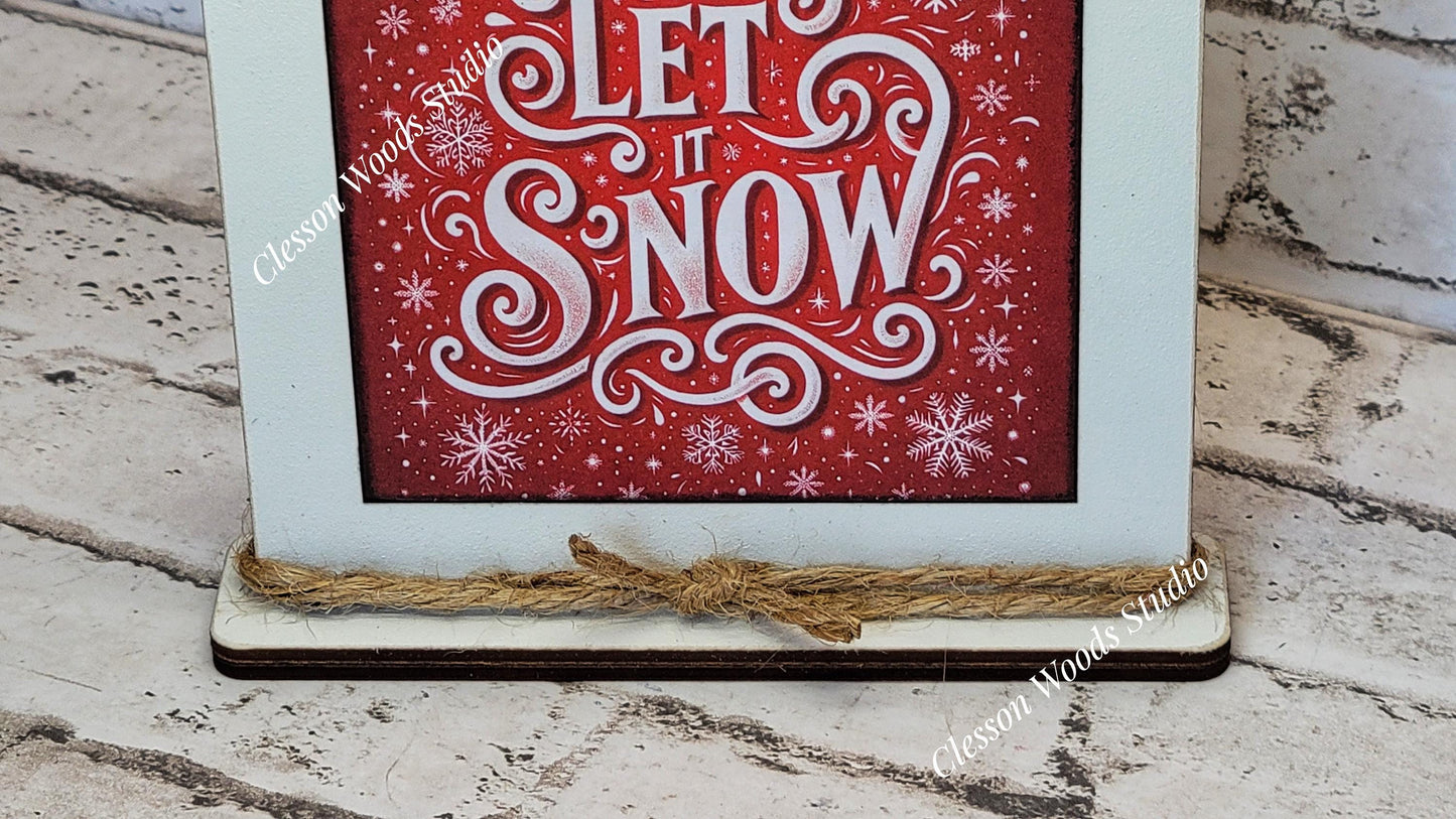 Let It Snow Red Framed Art Wood Sign