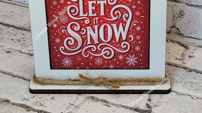 Let It Snow Red Framed Art Wood Sign