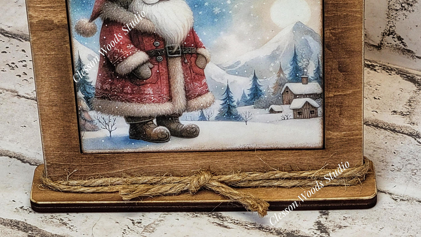 Old Time Santa 2 Framed Art Wood Sign