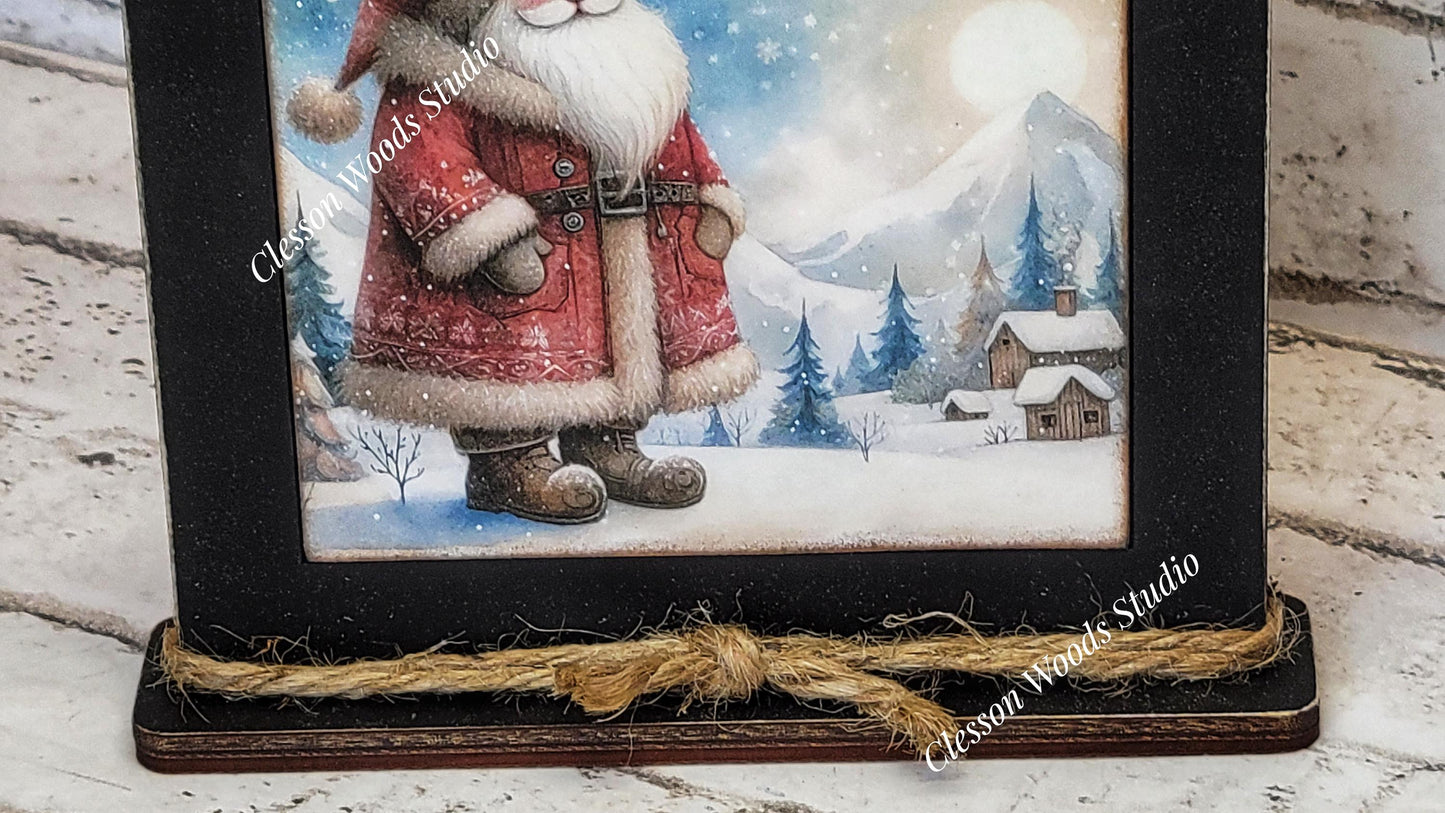Old Time Santa 2 Framed Art Wood Sign